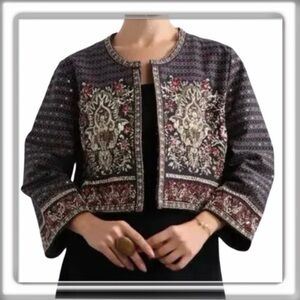 Soft Surroundings Mandala Embellished Bolero Cropped Jacket Size Large Petite LP